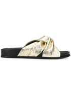 Twin-set Metallic Ruched Slides - Gold