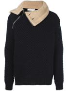 Pierre Balmain Shearling Collar Knit Jacket, Men's, Size: 50, Blue, Acrylic/polyester/viscose/alpaca