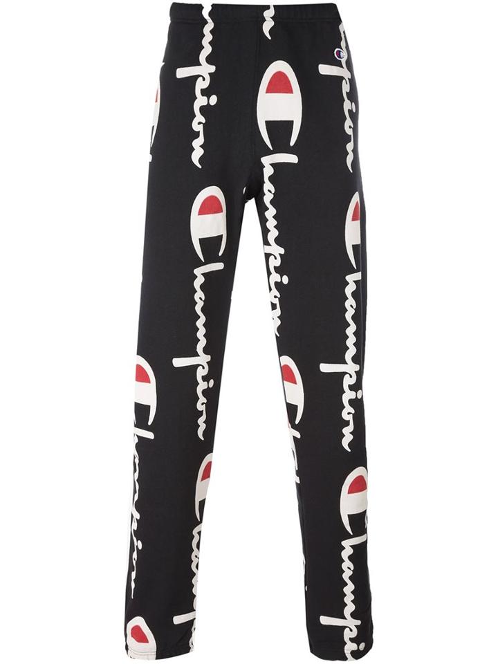 Champion All Over Logo Print Sweatpants, Men's, Size: Small, Black, Cotton/polyester