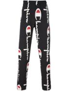 Champion All Over Logo Print Sweatpants, Men's, Size: Small, Black, Cotton/polyester