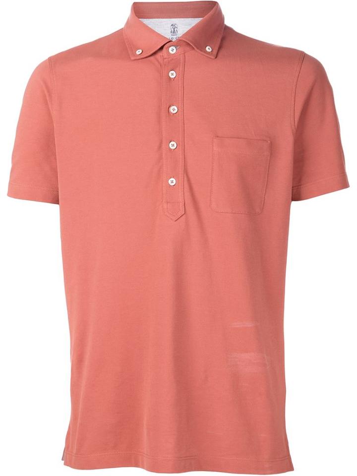 Brunello Cucinelli Button Down Collar Polo Shirt, Men's, Size: L, Red, Cotton