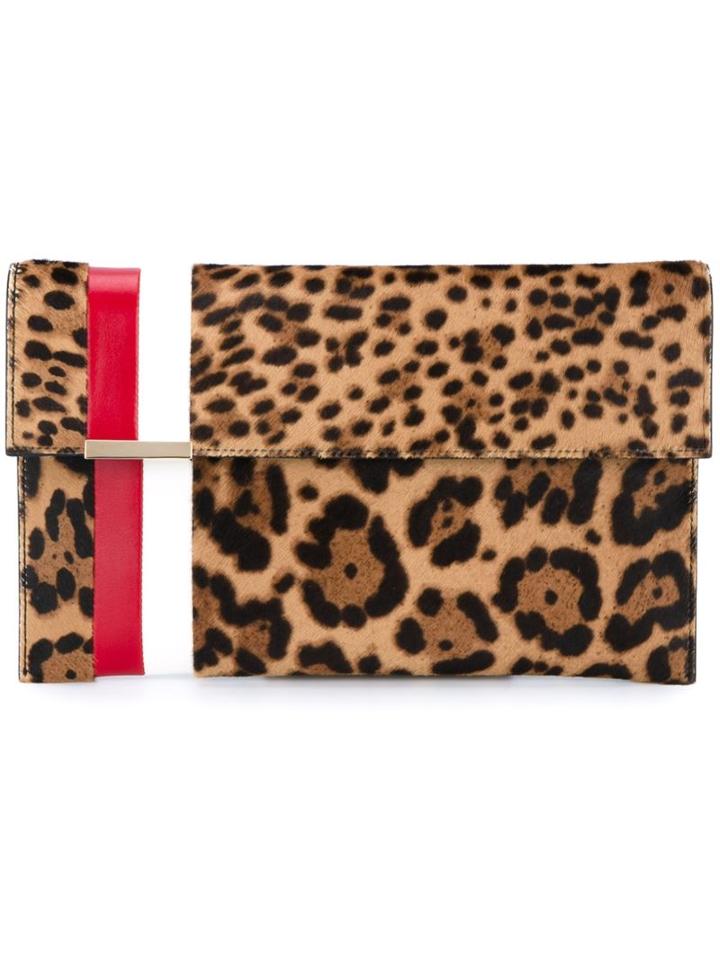 Tomasini Striped Leopard Print Clutch, Women's, Brown