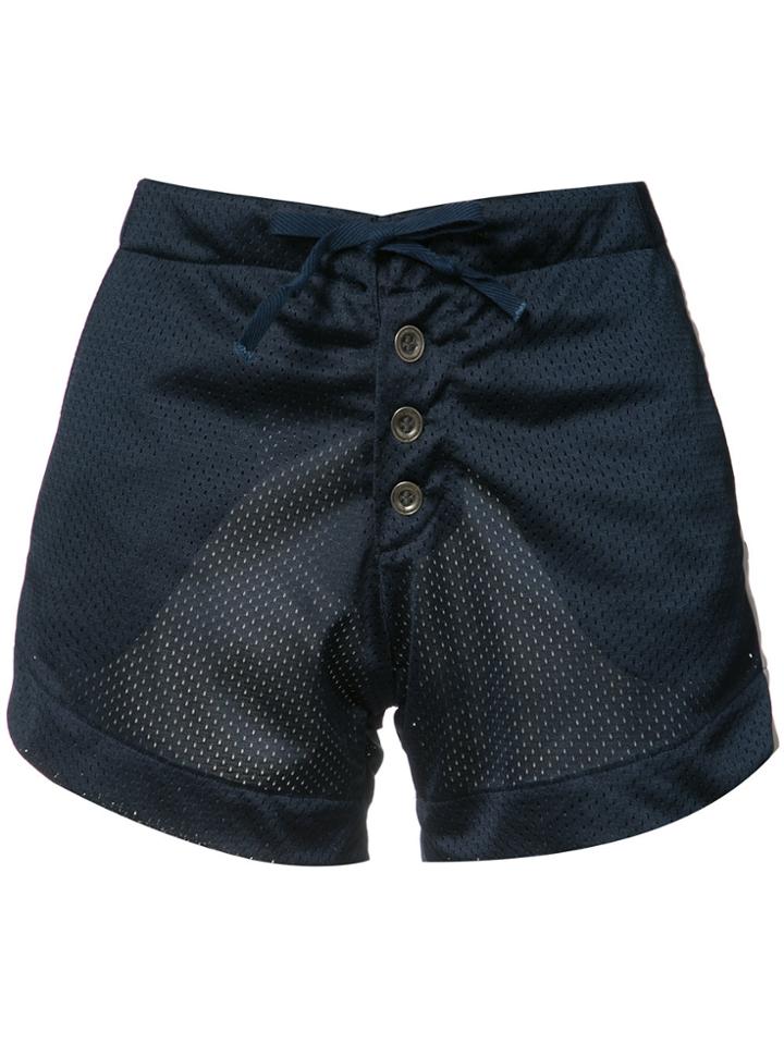 Greg Lauren Perforated Satin Shorts - Blue