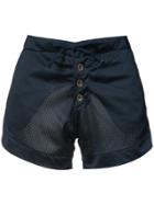 Greg Lauren Perforated Satin Shorts - Blue