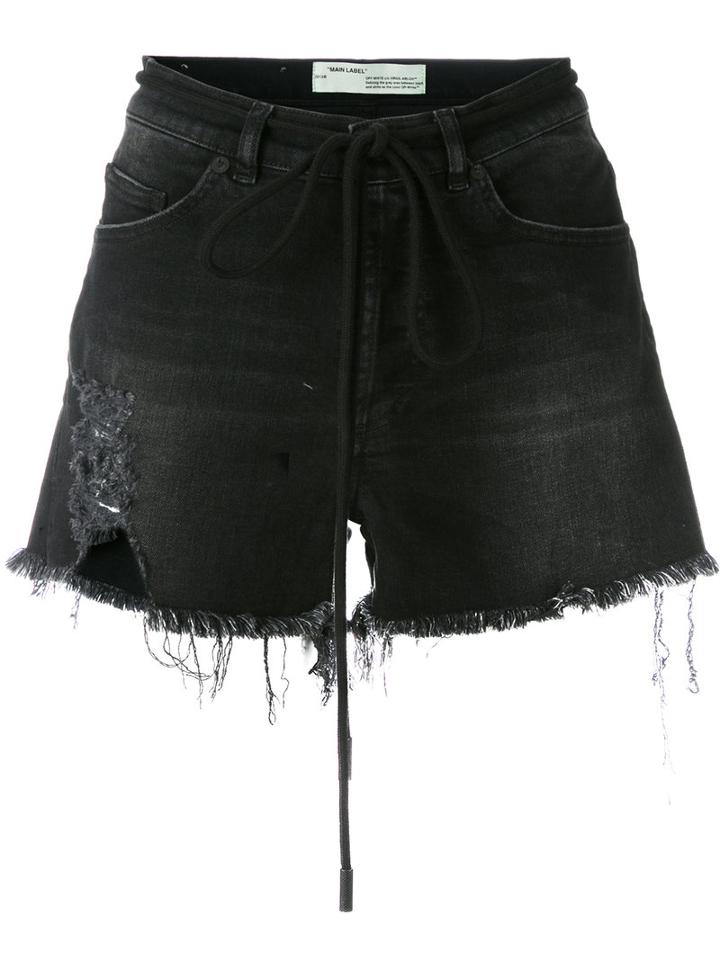 Off-white - Frayed Denim Shorts - Women - Cotton/polyester/spandex/elastane - 25, Black, Cotton/polyester/spandex/elastane