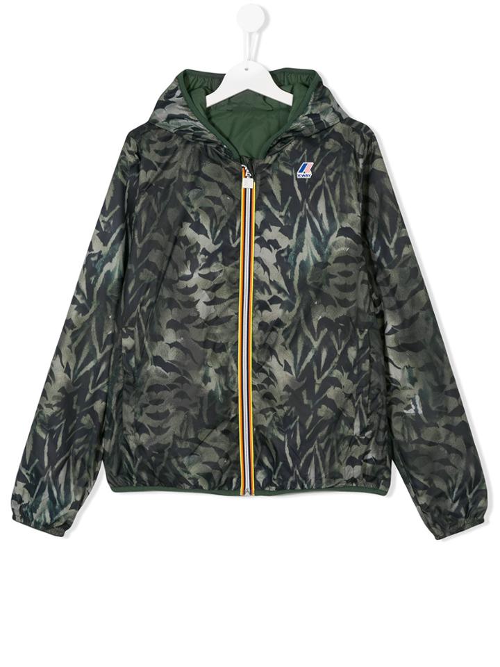 K Way Kids Hooded Printed Jacket - Green