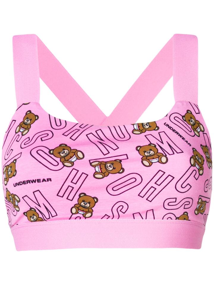 Moschino Teddy Print Cropped Top - Pink & Purple
