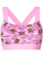 Moschino Teddy Print Cropped Top - Pink & Purple