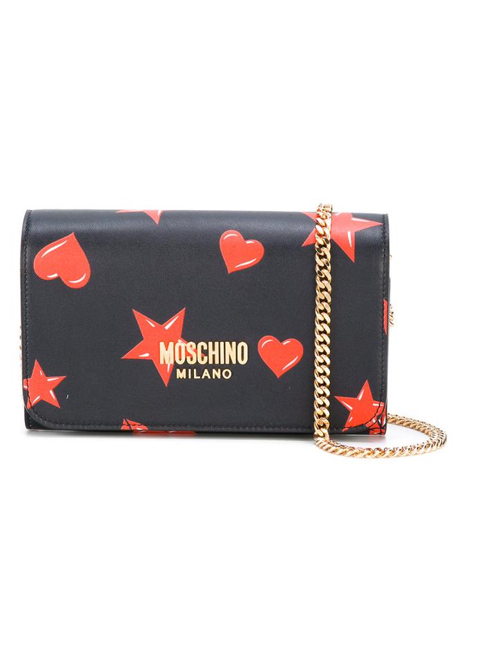 Moschino Star And Heart Print Bag, Women's, Black, Leather/metal (other)
