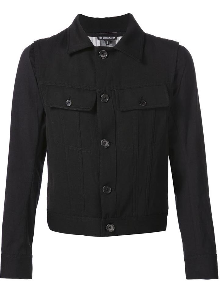 Ann Demeulemeester Chest Pocket Jacket, Men's, Size: Large, Black, Cotton/linen/flax