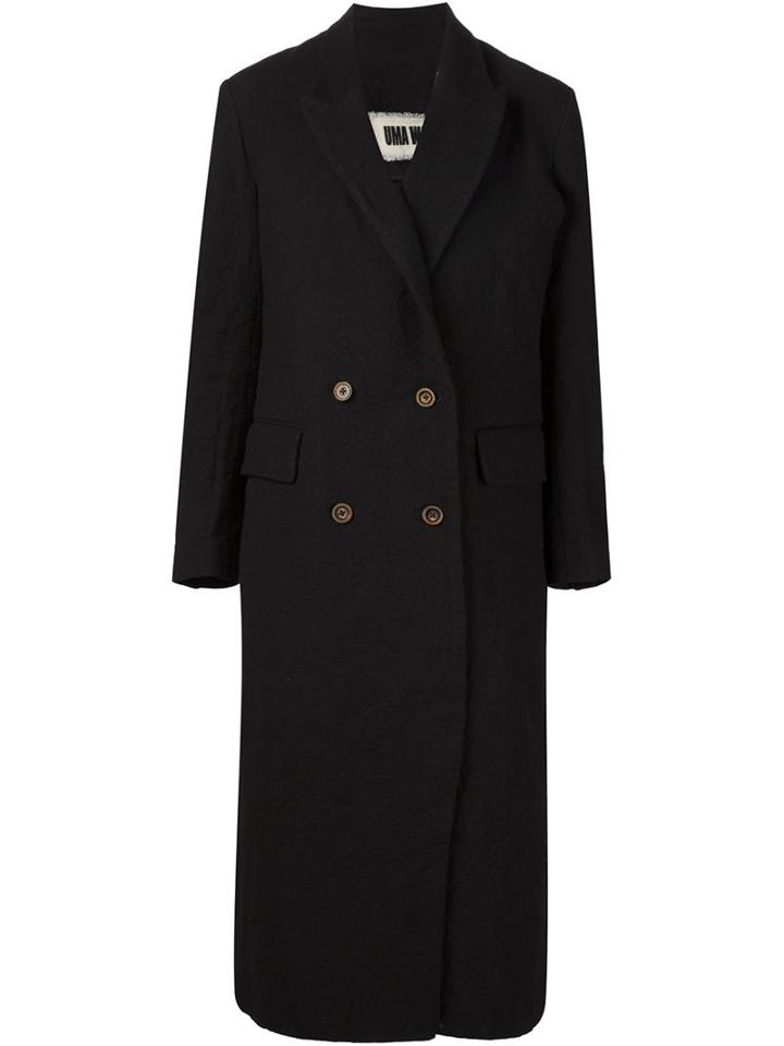 Uma Wang Double Breasted Long Coat, Women's, Size: Medium, Black, Metal (other)/virgin Wool