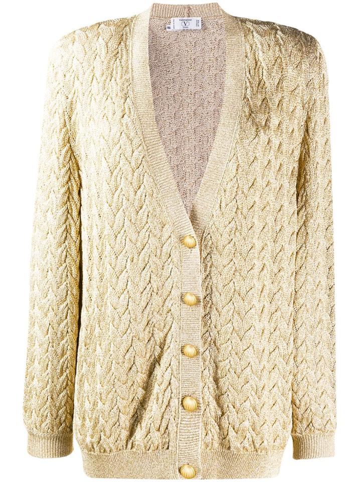 Valentino Pre-owned 1980's Cable Knit Metallic Cardigan - Gold