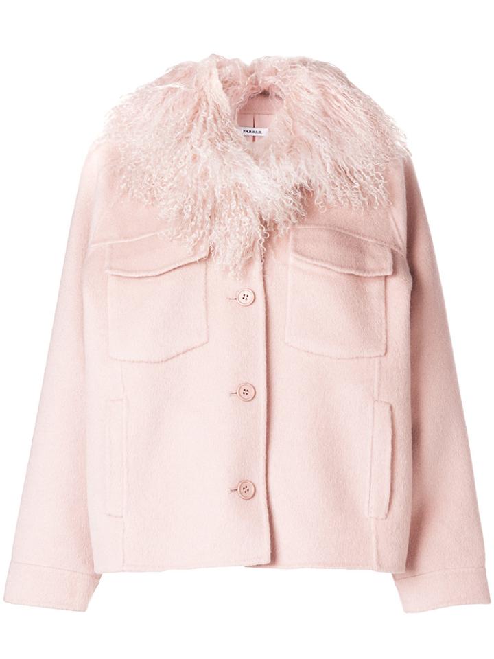 P.a.r.o.s.h. Fur Collar Buttoned Jacket - Pink & Purple