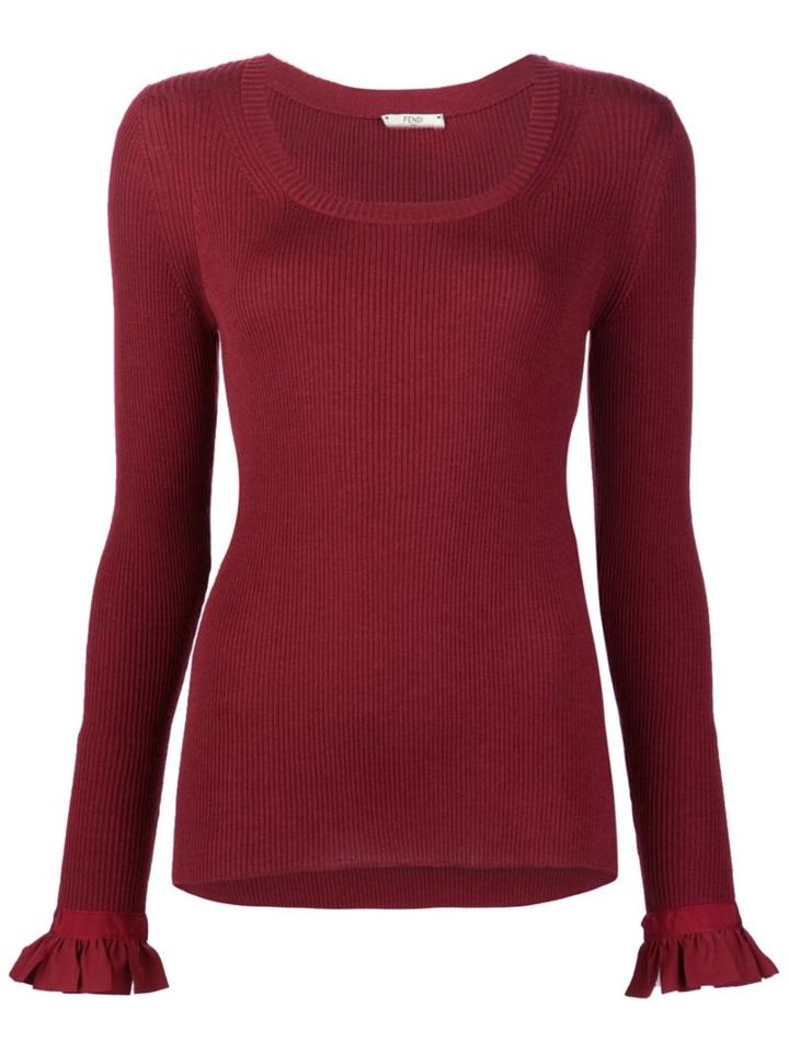 Fendi Flared Cuff Jumper, Women's, Size: 44, Red, Silk/cashmere