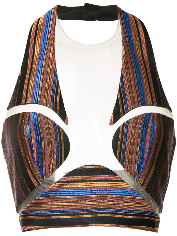 Balmain - Striped Bralette - Women - Silk/polyester/acetate - 36, Blue, Silk/polyester/acetate