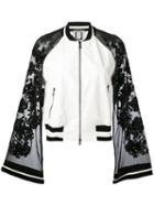 Aviù - Sheer Sleeves Bomber Jacket - Women - Silk/leather/polyester/spandex/elastane - L, White, Silk/leather/polyester/spandex/elastane