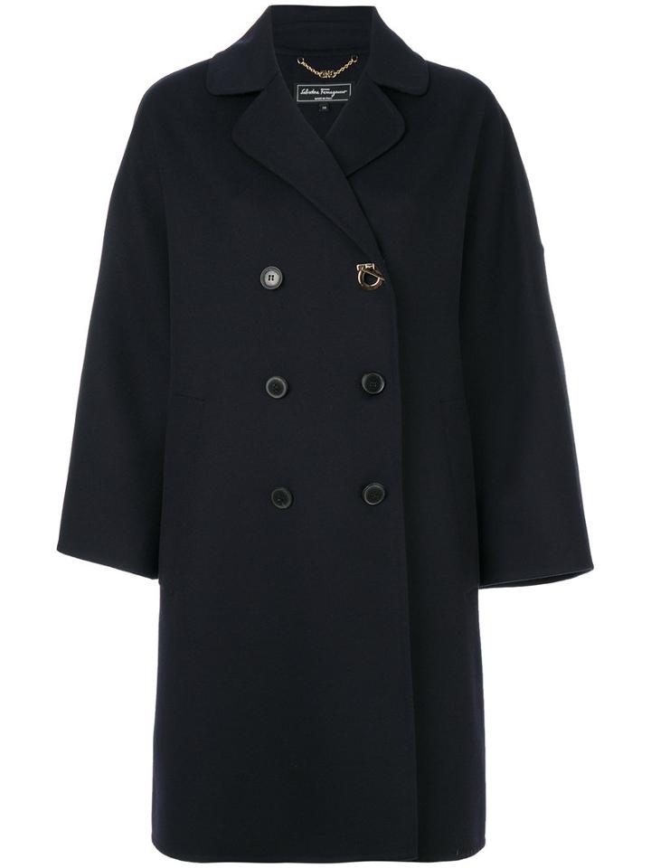 Salvatore Ferragamo - Gancio Double Breasted Coat - Women - Virgin Wool/cashmere - 38, Blue, Virgin Wool/cashmere