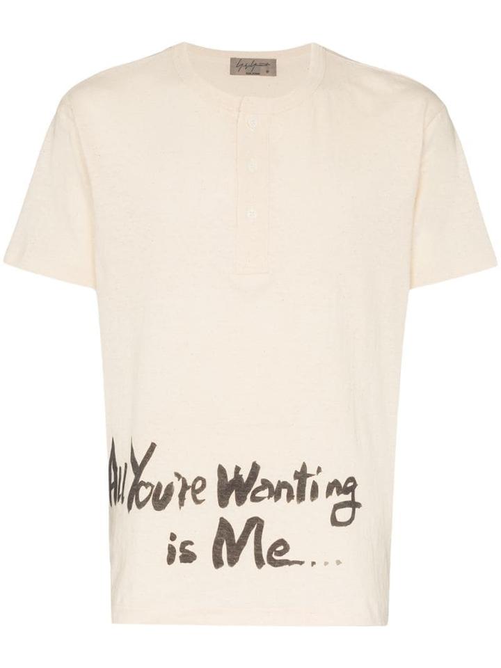 Yohji Yamamoto Henley Message Cotton T-shirt - Neutrals