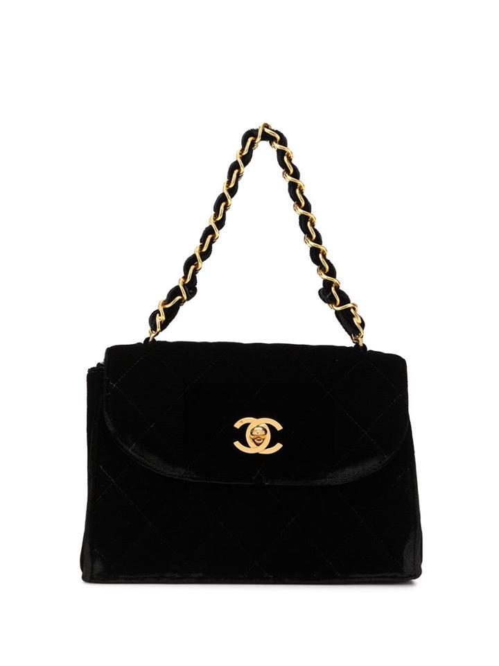 Chanel Pre-owned Velvet Diamond Quilted Tote - Black