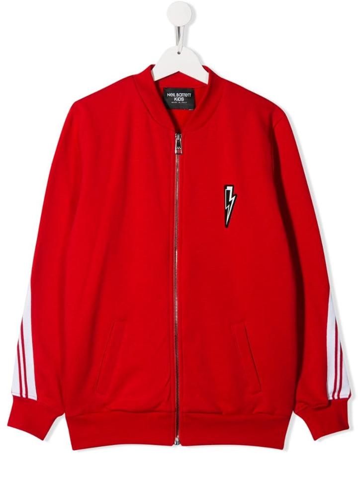 Neil Barrett Kids Lightning Bolt Zip Sweatshirt - Red