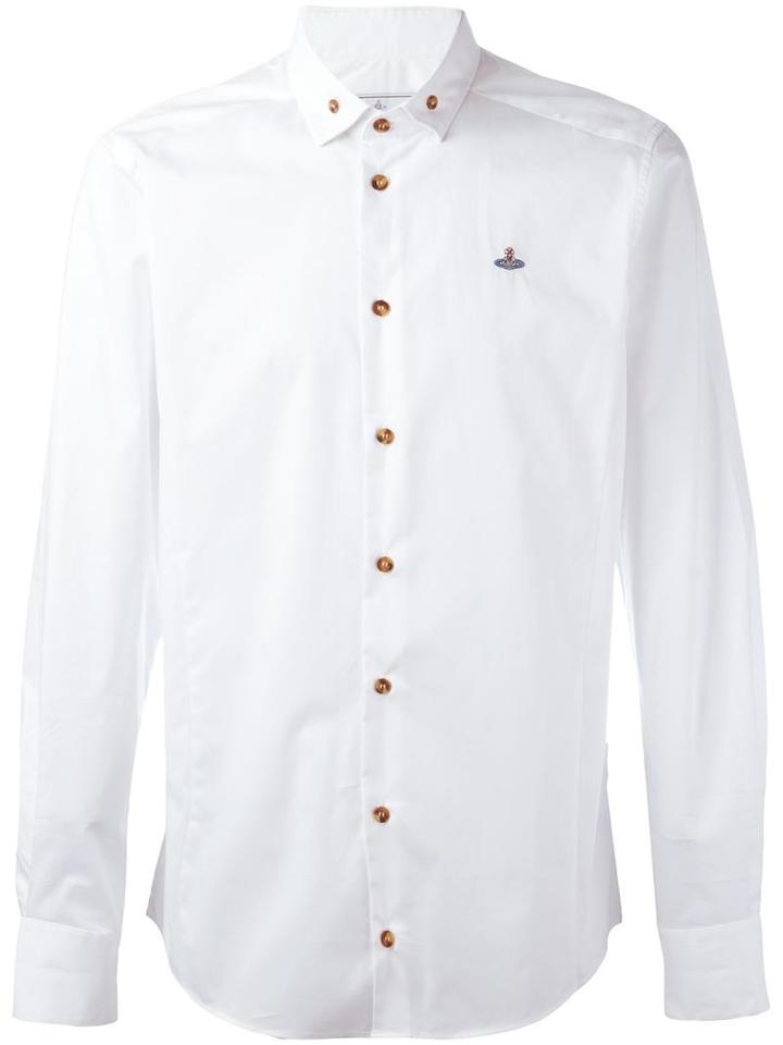 Vivienne Westwood Man Logo Embroidered Shirt, Men's, Size: 46, White, Cotton/spandex/elastane