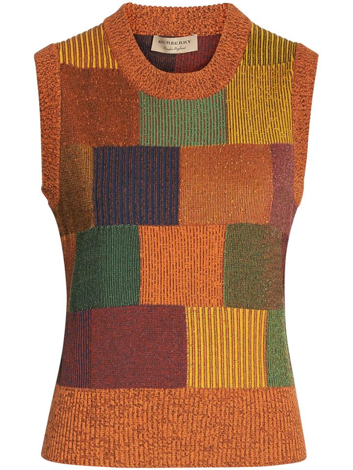 Burberry Patchwork Cotton Blend Tank Top - Yellow & Orange