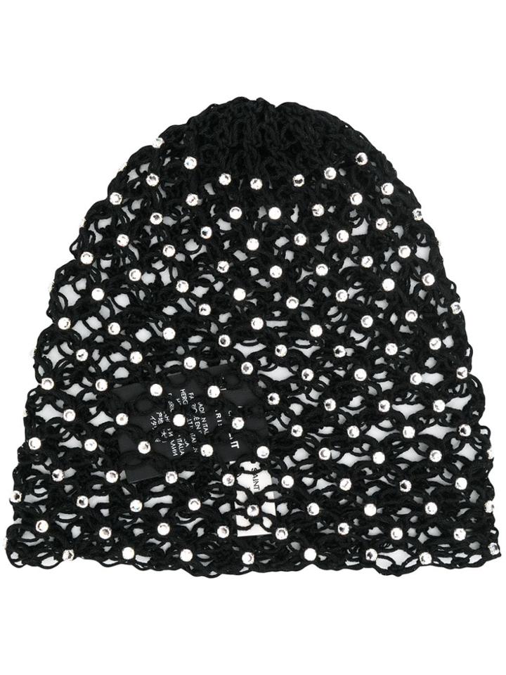 Saint Laurent Crystal Embellished Knitted Hat - Black