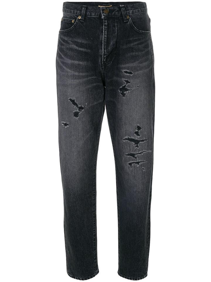Saint Laurent Wide-leg Distressed Jeans - Black