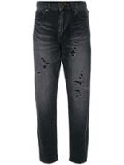 Saint Laurent Wide-leg Distressed Jeans - Black