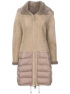Liska Zipped Puffer Detail Coat - Neutrals