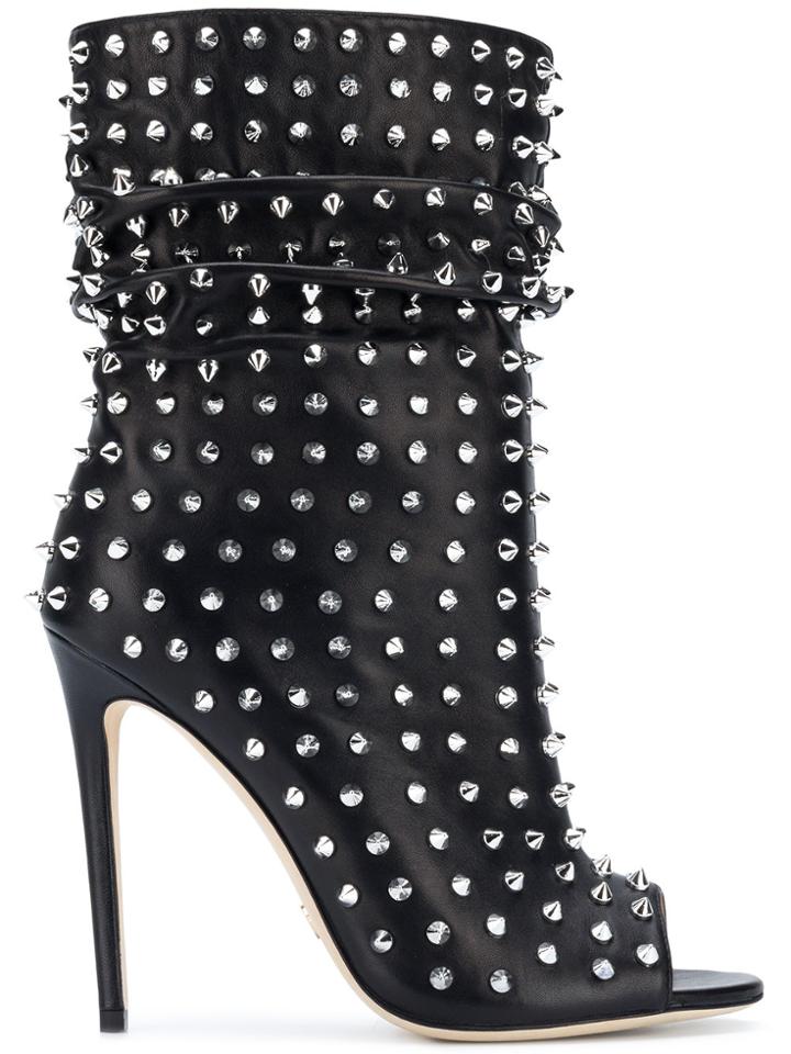 Gianni Renzi Studded Open Toe Boots - Black