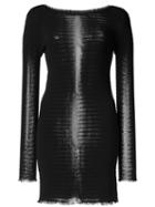 Issey Miyake Frayed Edge Striped Top, Women's, Size: 2, Black, Cotton/nylon/polyurethane