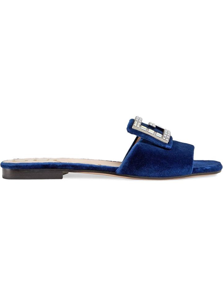 Gucci Velvet Slides With Crystal G - Blue
