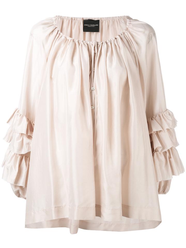 Erika Cavallini - Ruffled Sleeve Blouse - Women - Silk - 42, Nude/neutrals, Silk