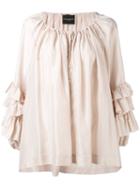 Erika Cavallini - Ruffled Sleeve Blouse - Women - Silk - 42, Nude/neutrals, Silk