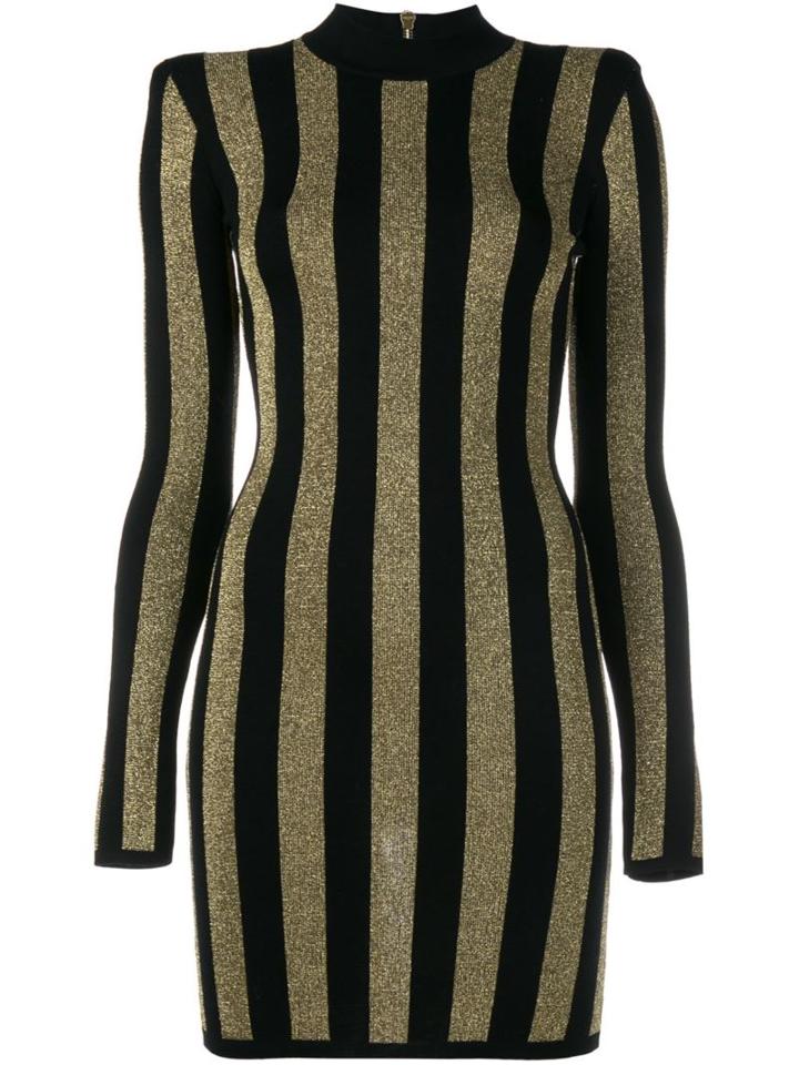 Balmain Striped Bodycon Dress, Women's, Size: 38, Black, Lurex/polyester/wool