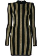 Balmain Striped Bodycon Dress, Women's, Size: 38, Black, Lurex/polyester/wool
