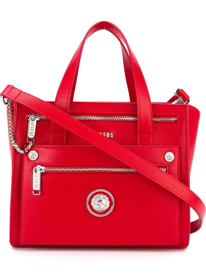 Versus Logo Plaque Tote, Women's, Red, Leather