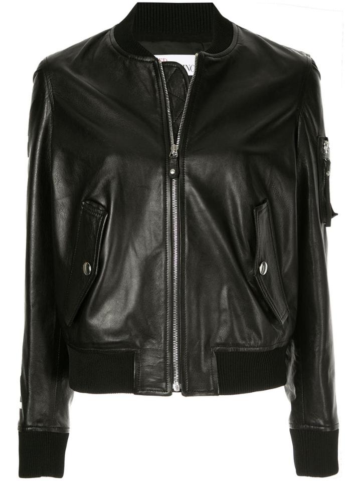 Red Valentino Leather Bomber Jacket - Black