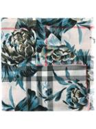 Burberry Floral Print Checked Scarf, Women's, Nude/neutrals, Wool/silk