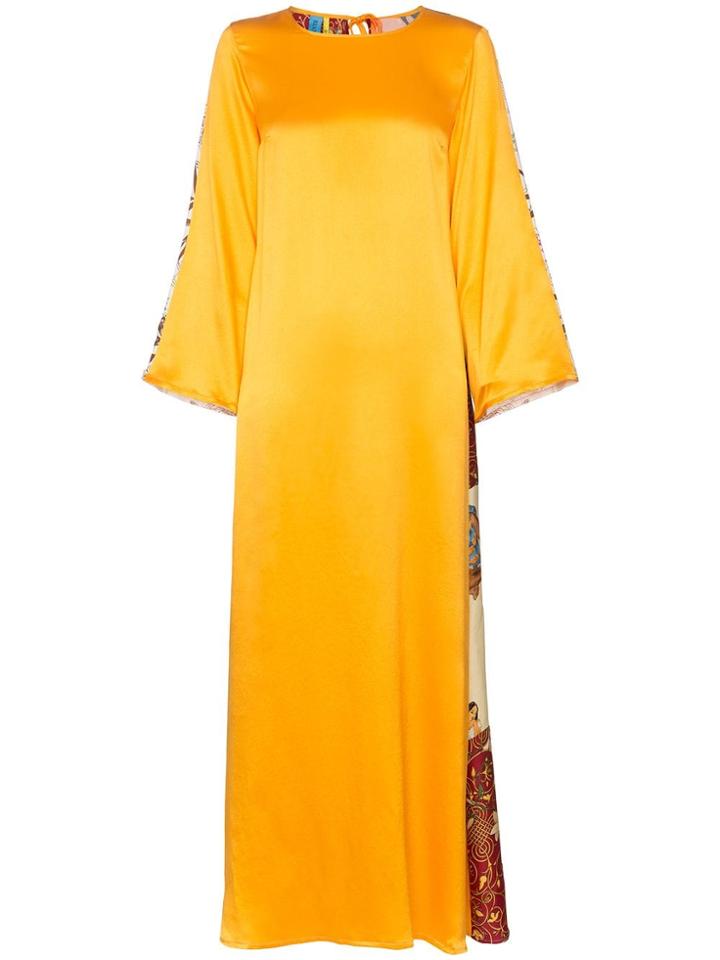 Rianna + Nina Flared Sleeve Long Silk Maxi Dress - Yellow & Orange