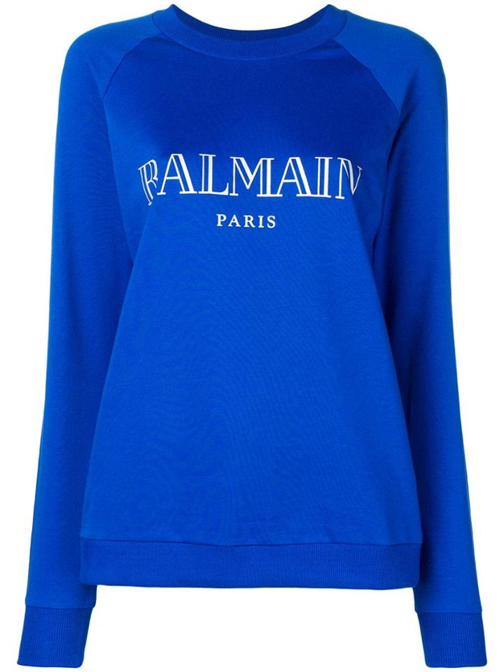 Balmain Classic Logo Print Sweater - Blue