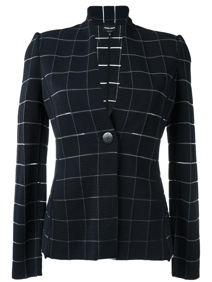 Giorgio Armani Check Woven Jacket, Women's, Size: 48, Blue, Viscose/polyamide/spandex/elastane/polyester