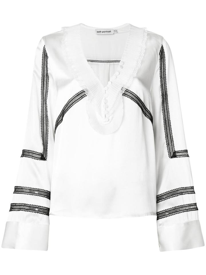 Self-portrait Contrast Lace Detail Blouse - White