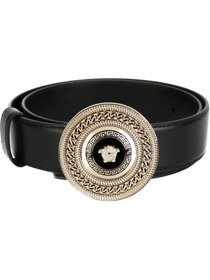 Versace Medusa Chain Belt, Women's, Size: 70, Black, Calf Leather