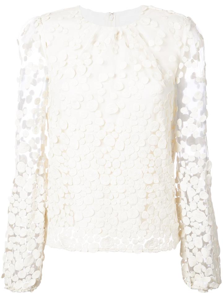 Co Dot Pattern Transparent Sleeve Blouse - White