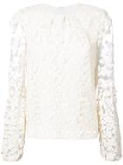 Co Dot Pattern Transparent Sleeve Blouse - White