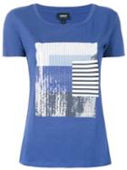 Armani Jeans - Sequined Square T-shirt - Women - Cotton/spandex/elastane - 48, Blue, Cotton/spandex/elastane