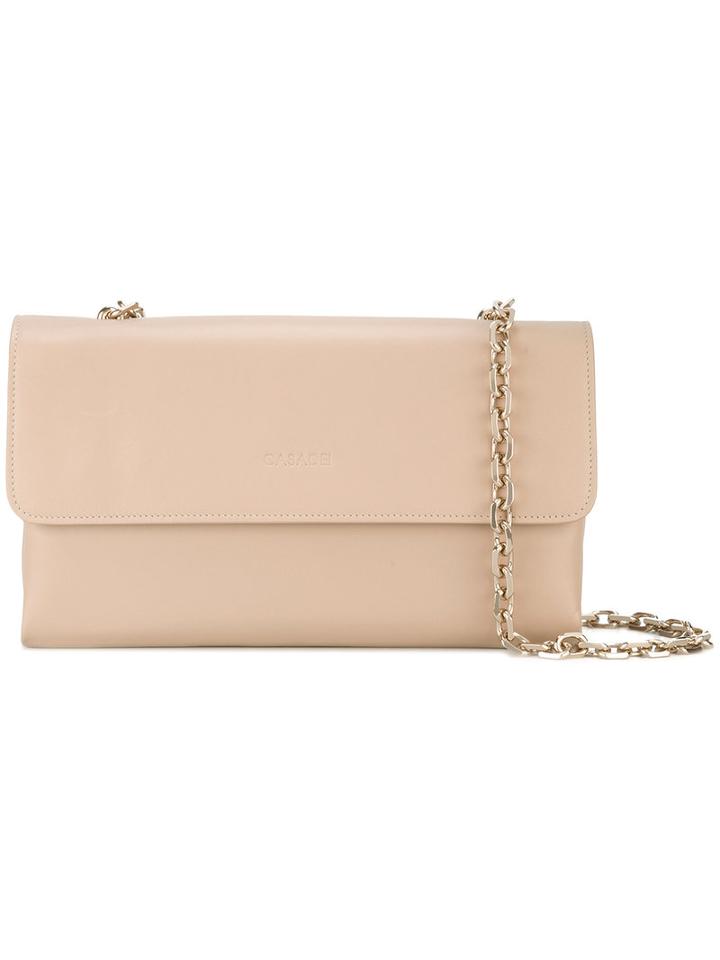 Casadei - Logo Embossed Shoulder Bag - Women - Nappa Leather/satin - One Size, Nude/neutrals, Nappa Leather/satin
