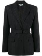 Kenzo Pinstripe Belted Blazer - Black
